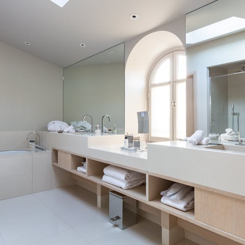 Get all dressed up in the swanky bathrooms