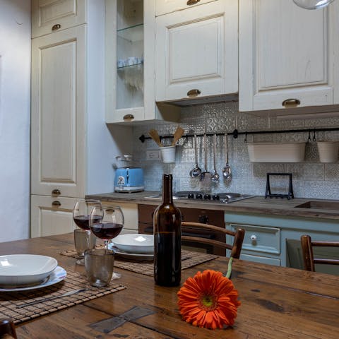 Practise your Italian-style cooking in the rustic kitchen