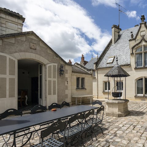 Enjoy coffee and croissants al fresco for breakfast