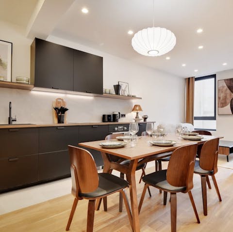 Gather at the kitchen table for coffee and croissants before a day of sightseeing