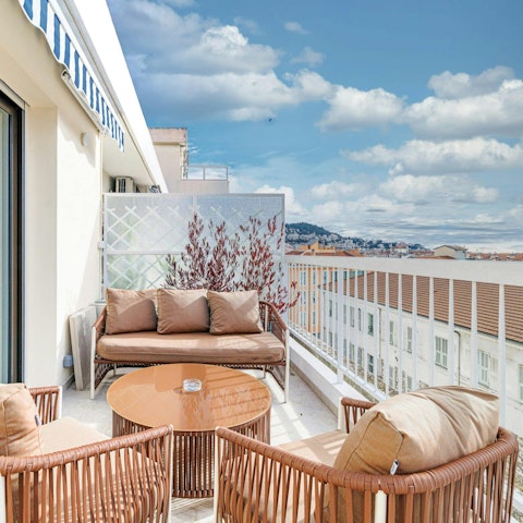Step out onto the terrace for views of Castle Hill and the port