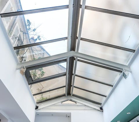 The cathedral-style central skylight