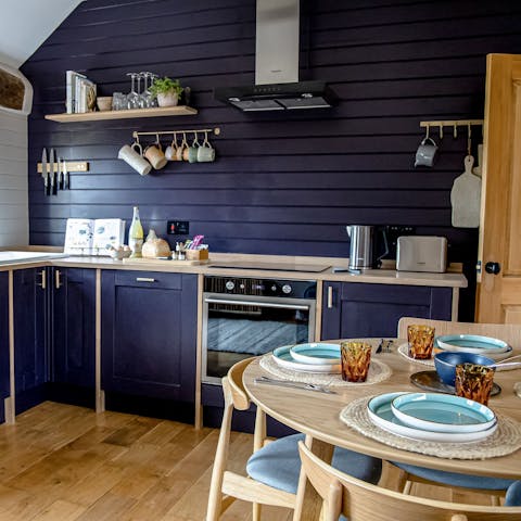 Rustle up lazy brunches in the handmade, shaker-style kitchen