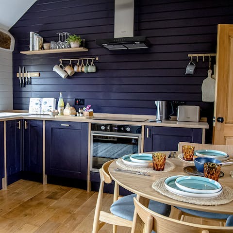 Rustle up lazy brunches in the handmade, shaker-style kitchen