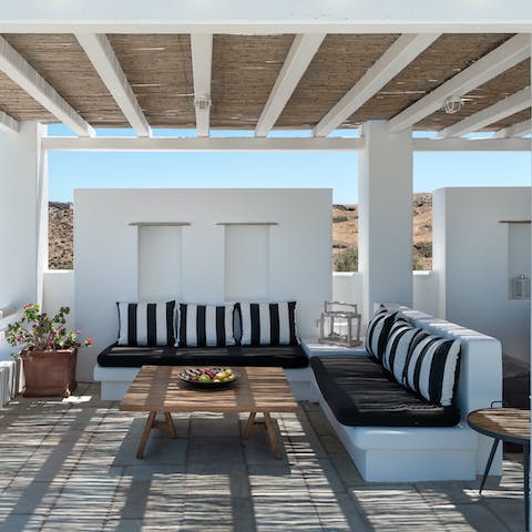Share a bottle of wine on the patio and watch the sun go down