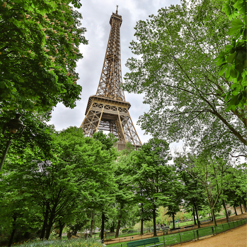 Head to the Champ de Mars for Eiffel Tower views, twenty minutes away