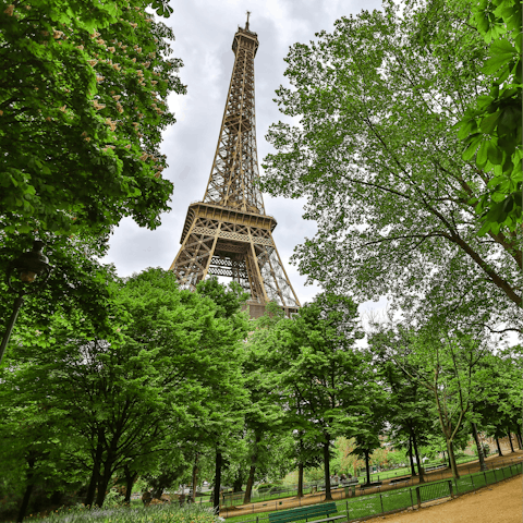 Head to the Champ de Mars for Eiffel Tower views, twenty minutes away