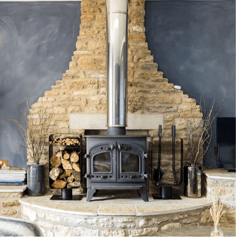 Snuggle up together by the fireplace