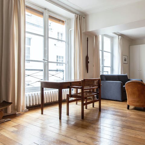 Catch up on work at the bright desk space