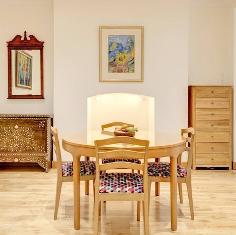 Sit down to a celebratory meal in the stylish dining area