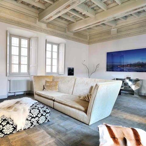 Appreciate the contrast between designer pieces and period grandeur