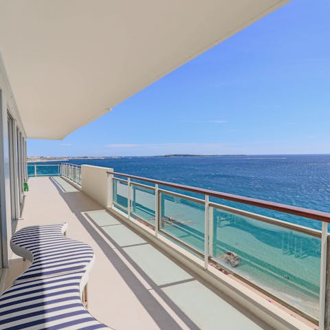 Enjoy sea views from the 75-square-meter wrap-around balcony