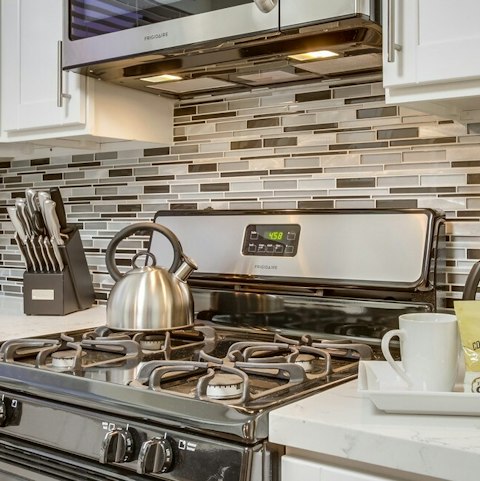 Cook up hearty meals in the well-equipped kitchen