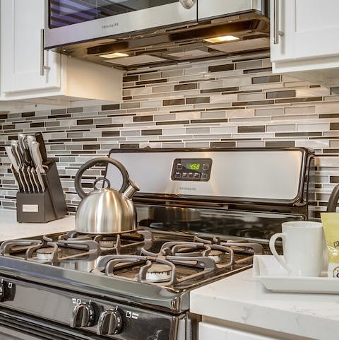 Cook up hearty meals in the well-equipped kitchen