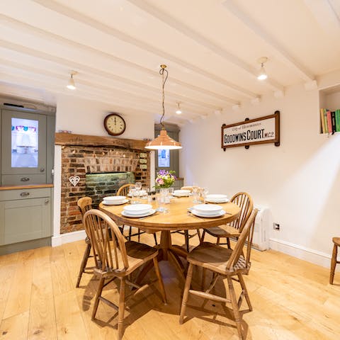 Gather together for a family meal in the country-style dining room