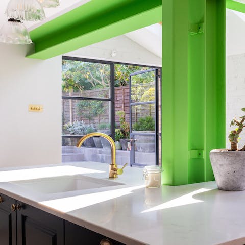 The exposed green girders