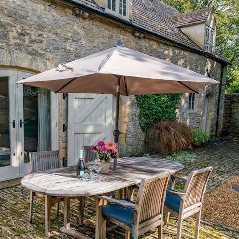 Enjoy alfresco drinks in the quaint courtyard