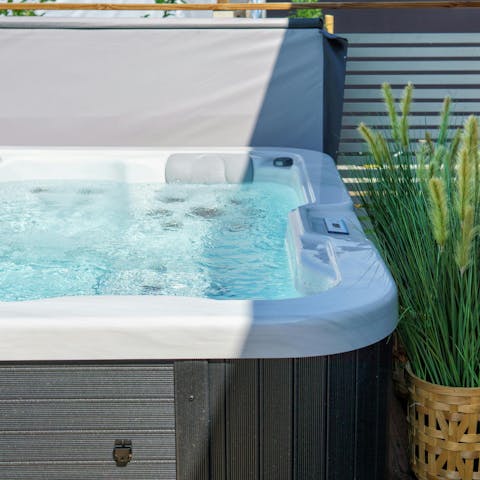 Unwind body and mind in the hot tub