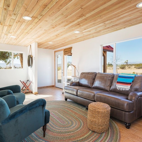 Enjoy the home's rustic interiors