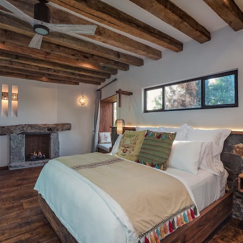 Enjoy a peaceful night's sleep next to the crackling fire