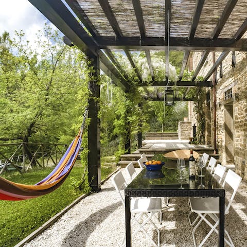 Enjoy a leisurely breakfast under the pergola