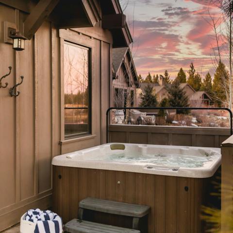 Unwind in the jacuzzi after a day of adventures in Bend