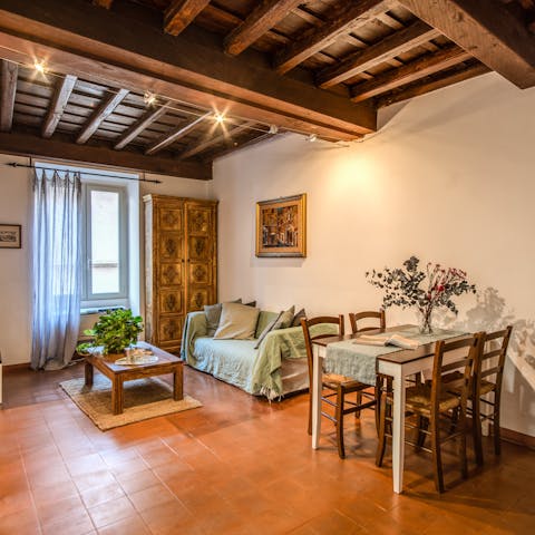 Enjoy relaxing evenings at home or walk to a local restaurant