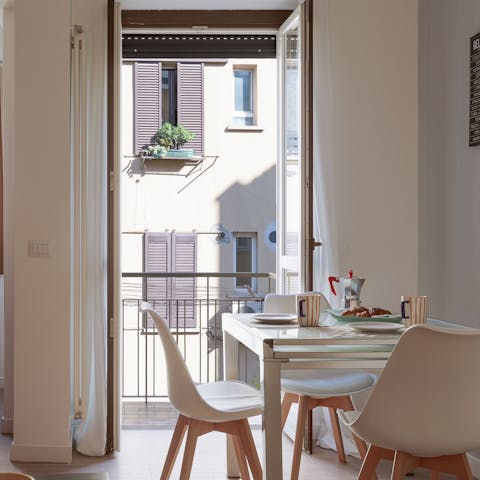 Open up the balcony doors over a lazy breakfast