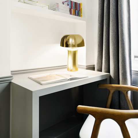Catch up with your nine-to-five at the dedicated workspace in the bedroom
