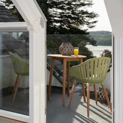 Look out over the lake from the top floor balcony