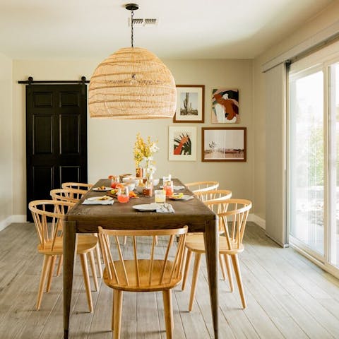 Get the group together in the boho chic dining room