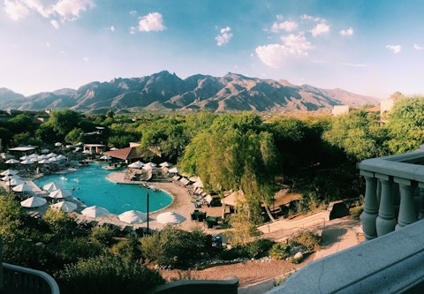 Marvel at the Santa Catalina Mountains' dramatic peaks rising above the desert floor, a one-hundred-and-fifteen-minute drive away