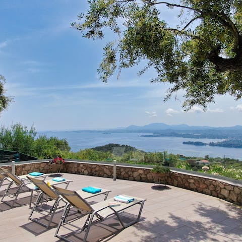Enjoy one of the best sea views in Corfu from the suntrap of a terrace
