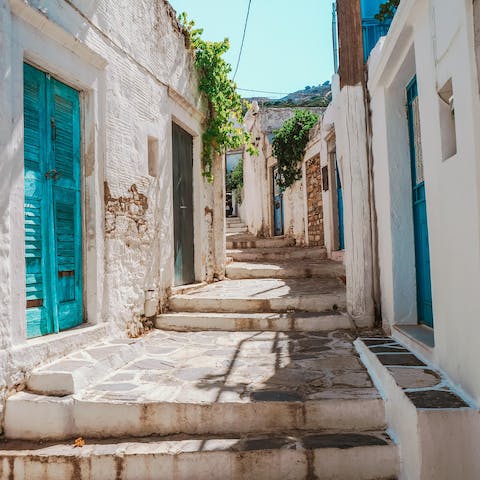 Visit the village of Vivlos – an eight-minute drive away