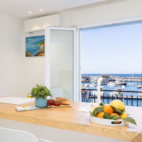 Mix up a Limoncello Spritz in the portside kitchen