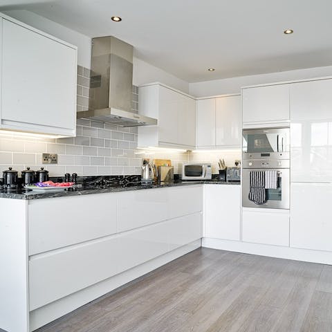 Prepare breakfast in a large kitchen space