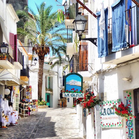 Explore the cobbled charms of Ibiza's Old Town, a forty-minute drive away