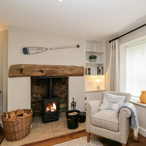 Warm up in front of the log burner when the Dorset weather turns cold