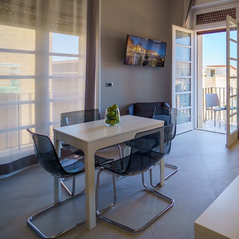 Whip up light bites in your kitchen and enjoy a hearty breakfast around the dining table before heading out