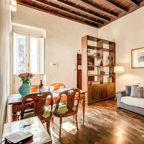 Sit down to an Italian feast at the living area's dining table