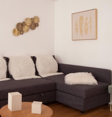 The faux sheepskin sofa shrugs