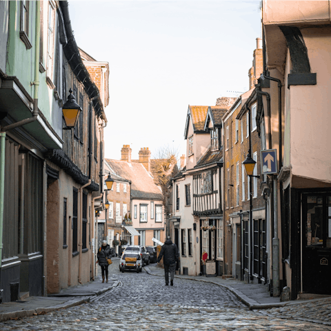 Wander along historic Elm Hill – an eleven-minute walk away
