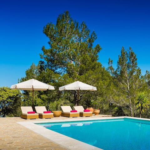 Relax on the outdoor furniture, set up daily by the pool attendant