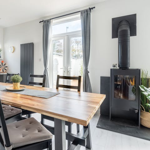 Enjoy the comfort of home cooking or walk to a nearby restaurant