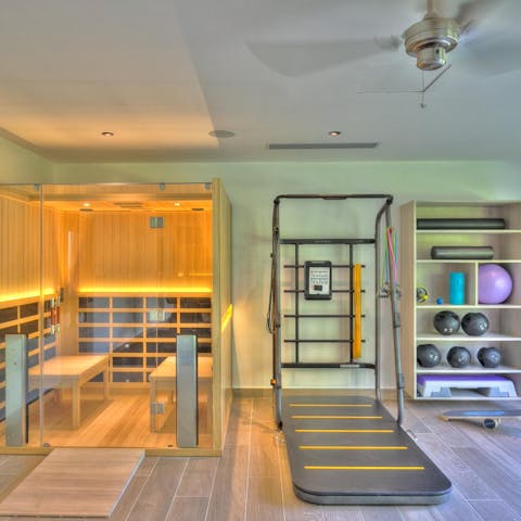 Work up a sweat in the fitness room before enjoying a session in the sauna