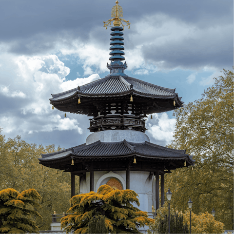 Stop off at the Peace Pagoda within Battersea Park, a short stroll away