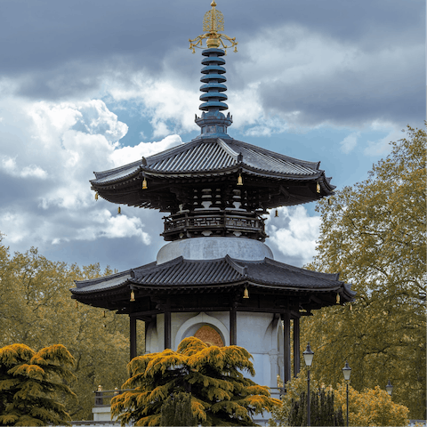 Stop off at the Peace Pagoda within Battersea Park, a short stroll away