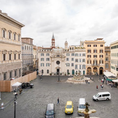 Enjoy bird's-eye views of the neighbouring Piazza Farnese