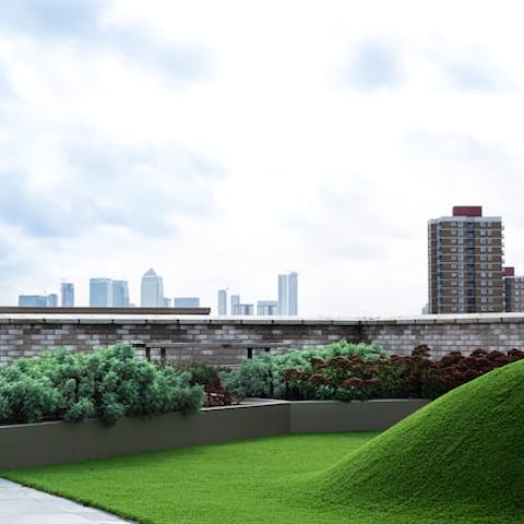 Watch the sunset from your building's communal rooftop terrace