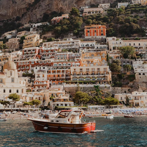 Explore Positano's beautiful beach, just a one-minute drive away
